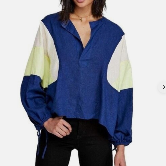 Free People We the Free Beating Hearts Drawstring Top in Blue Alpine sz sm NWT - Picture 1 of 8